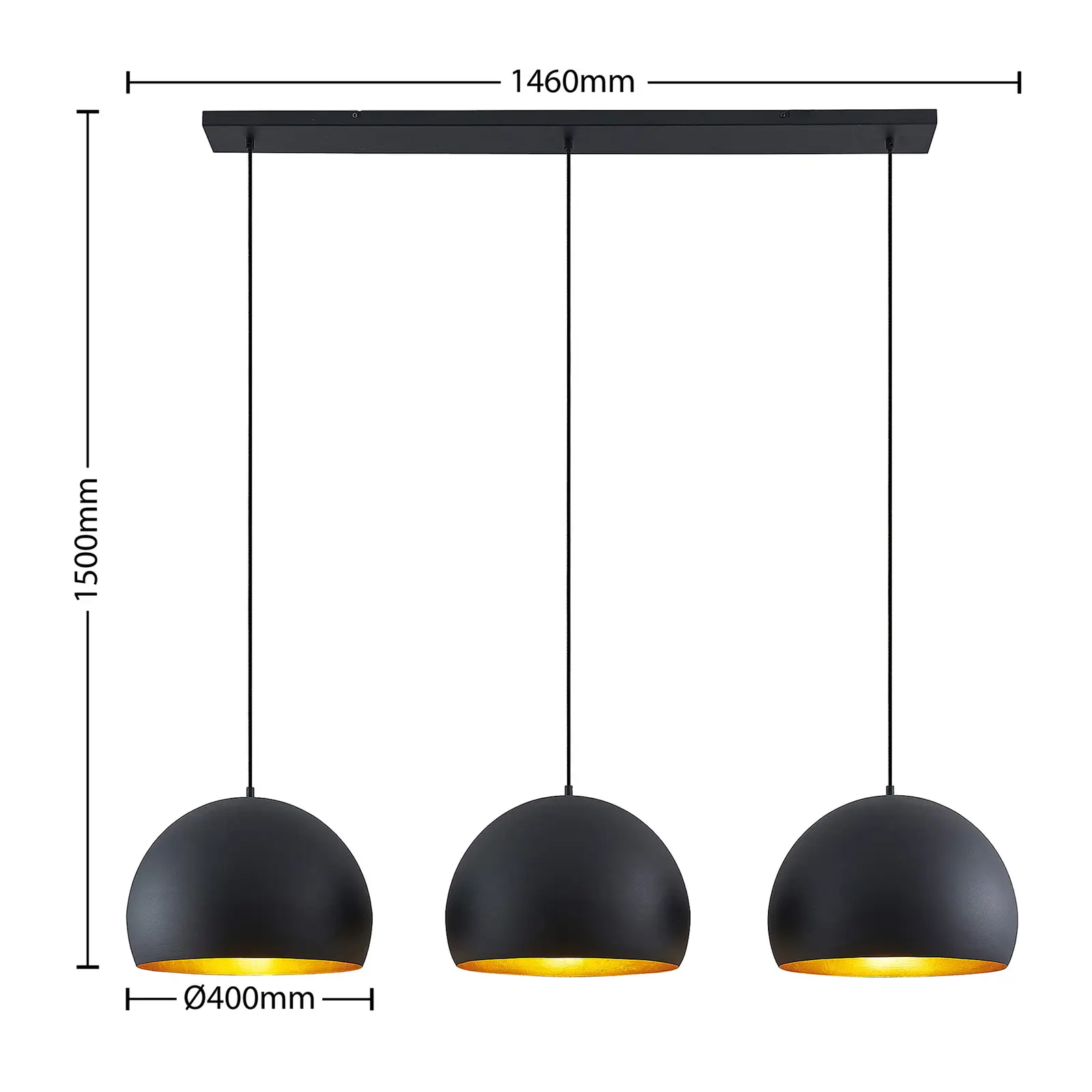 Lindby Tarjei pakabinamas šviestuvas, 146 cm, juodos ir auksinės spalvos