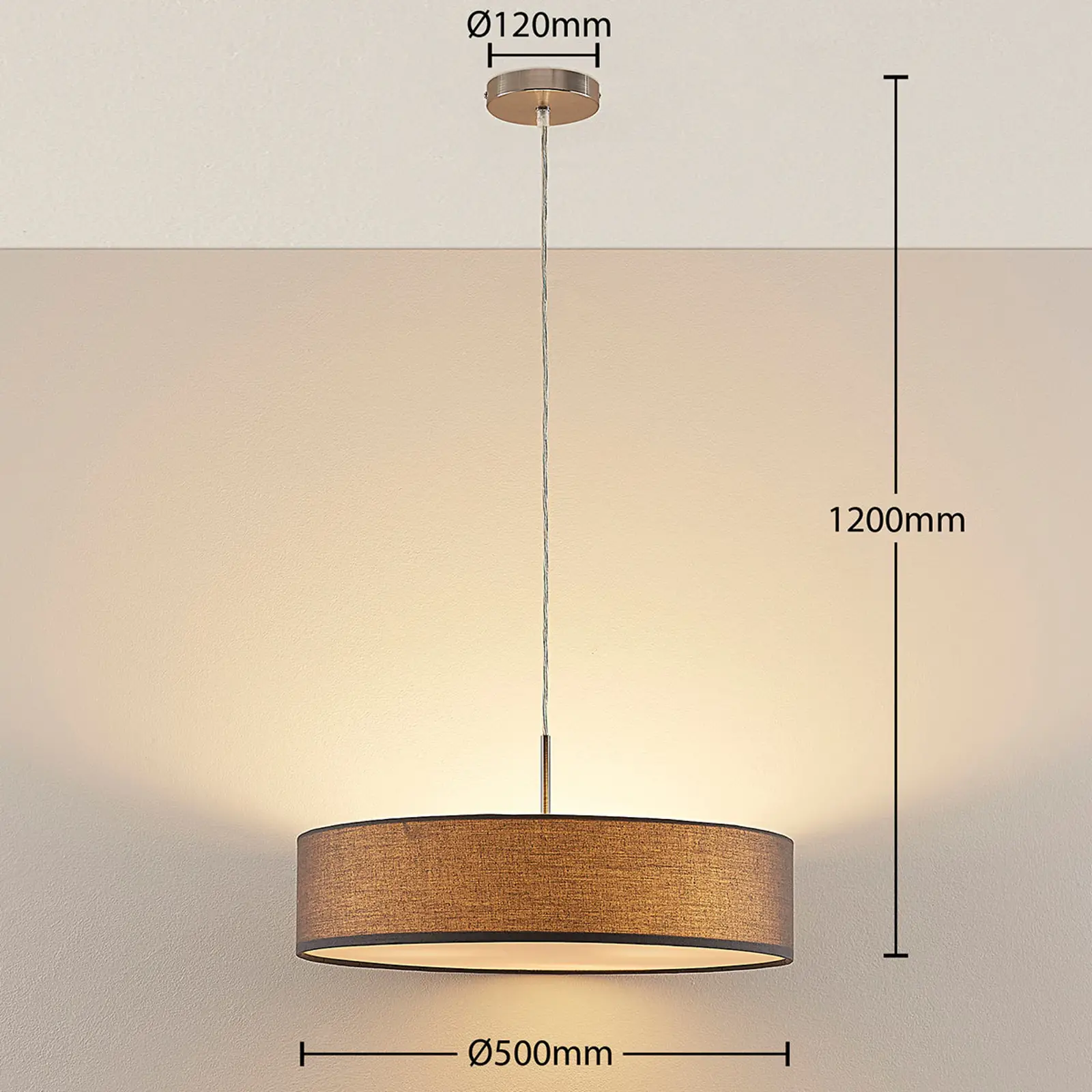 Sebatin pakabinamas šviestuvas su E27 LED, 50 cm, pilkas