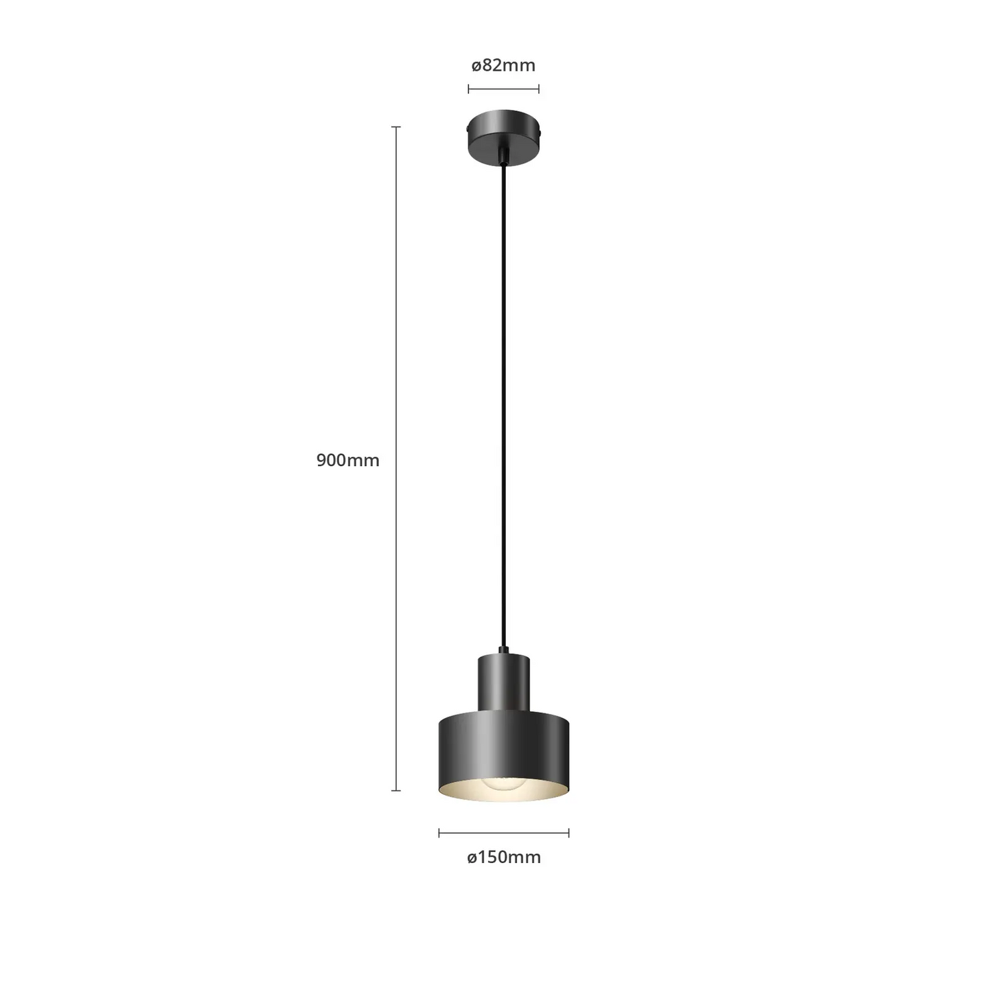 Rif metalinis pakabinamas šviestuvas, juodas, Ø 15 cm