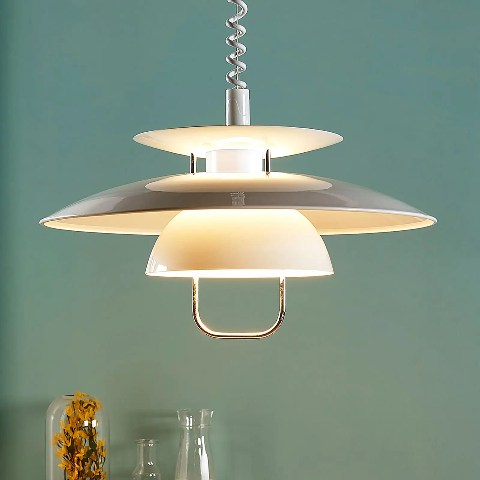 Pakabinamas šviestuvas Nadija su E27 LED, baltas