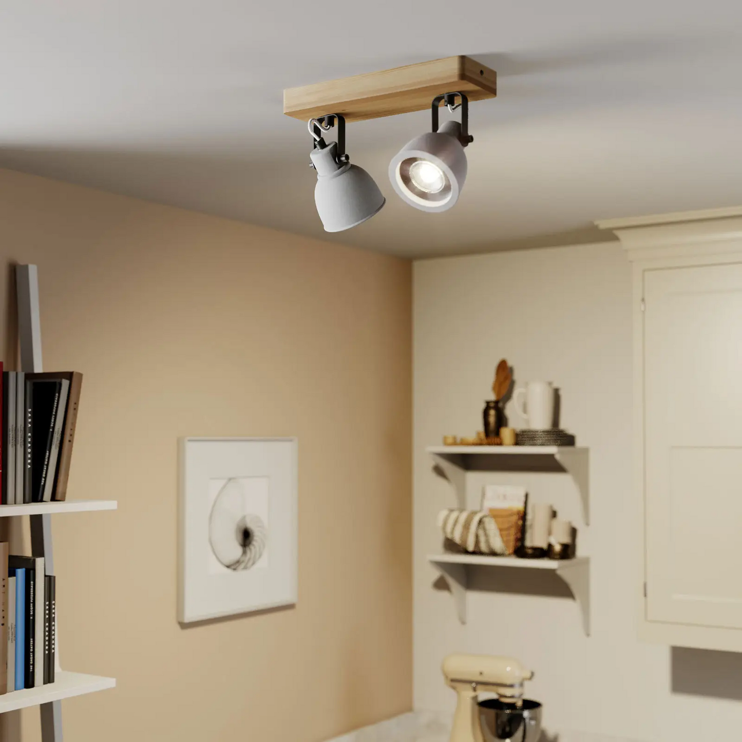 Lindby Mitis LED lubinis šviestuvas, pušies medienos, 2 lempučių.