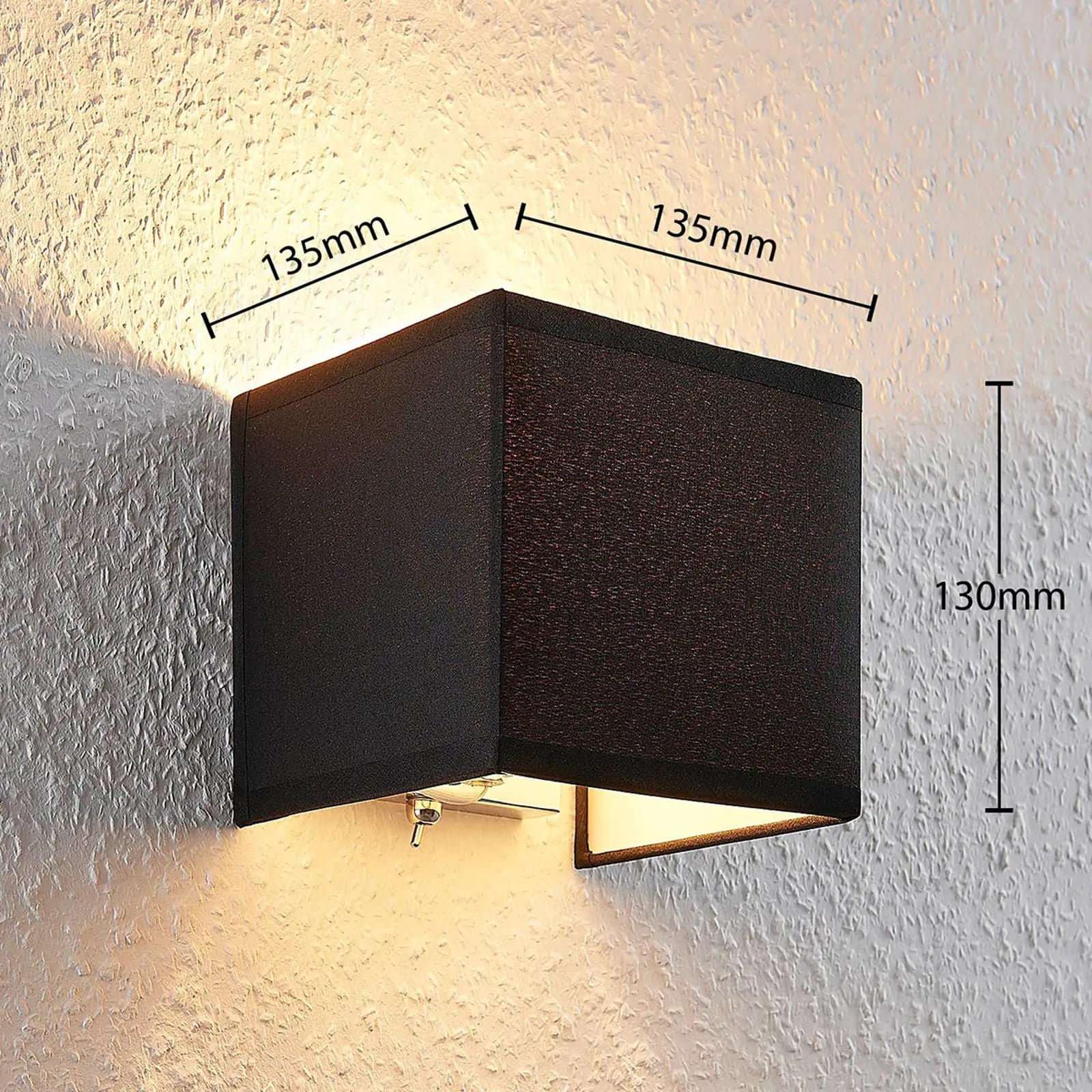 Medžiaginis sieninis šviestuvas Adea su jungikliu, 13 cm, juodas