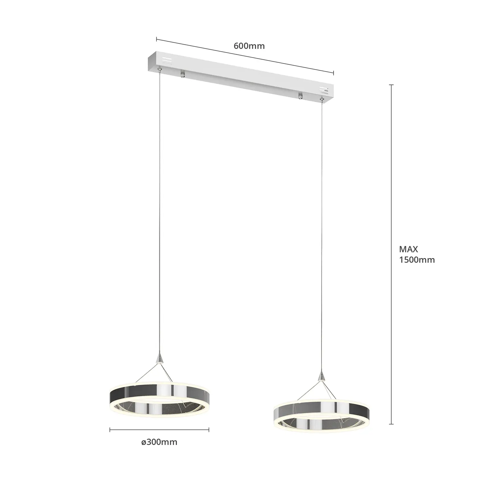 Lyani LED pakabinamas šviestuvas, 2 žiedai vienas šalia kito