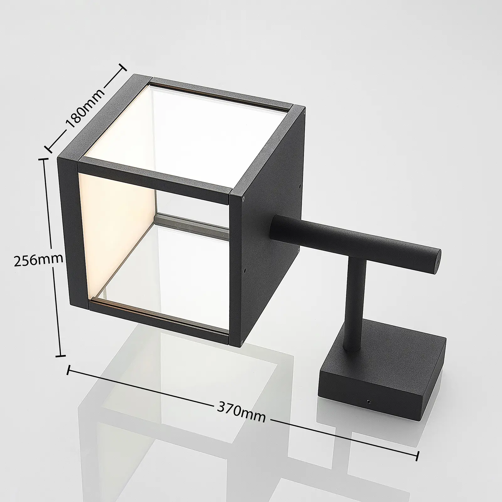 Cube LED lauko sieninis šviestuvas su stiklo gaubtu, grafitas