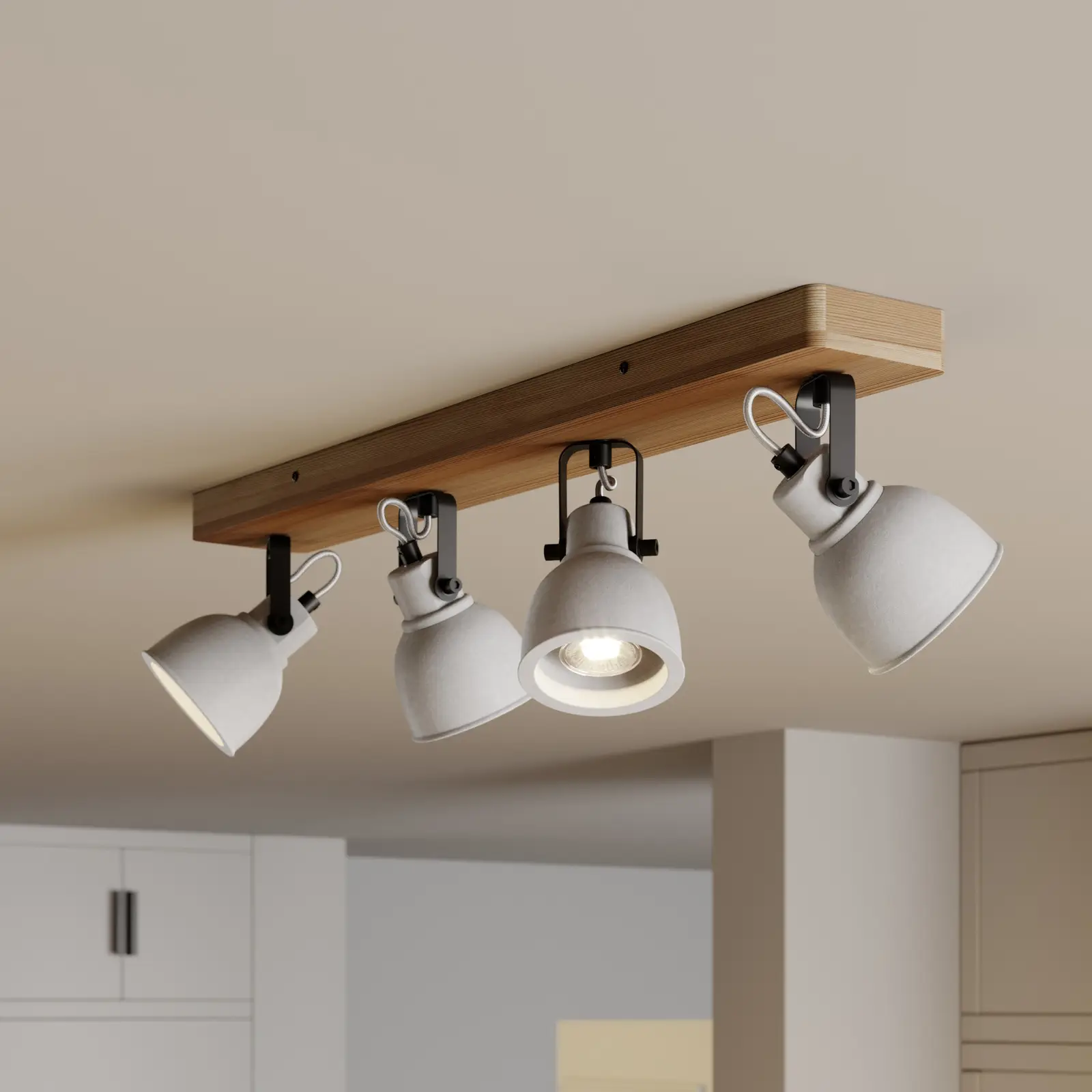 Lindby Mitis LED lubinis šviestuvas, pušies medienos, 4 lempučių.