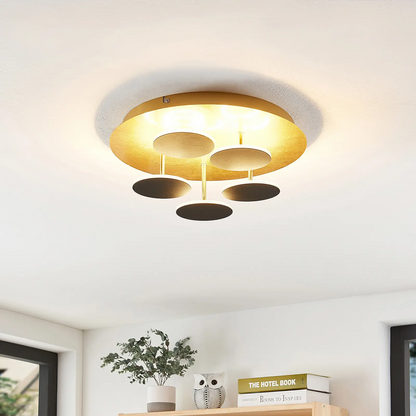 Lindby Casni LED lubų šviestuvas, juodos ir auksinės spalvos